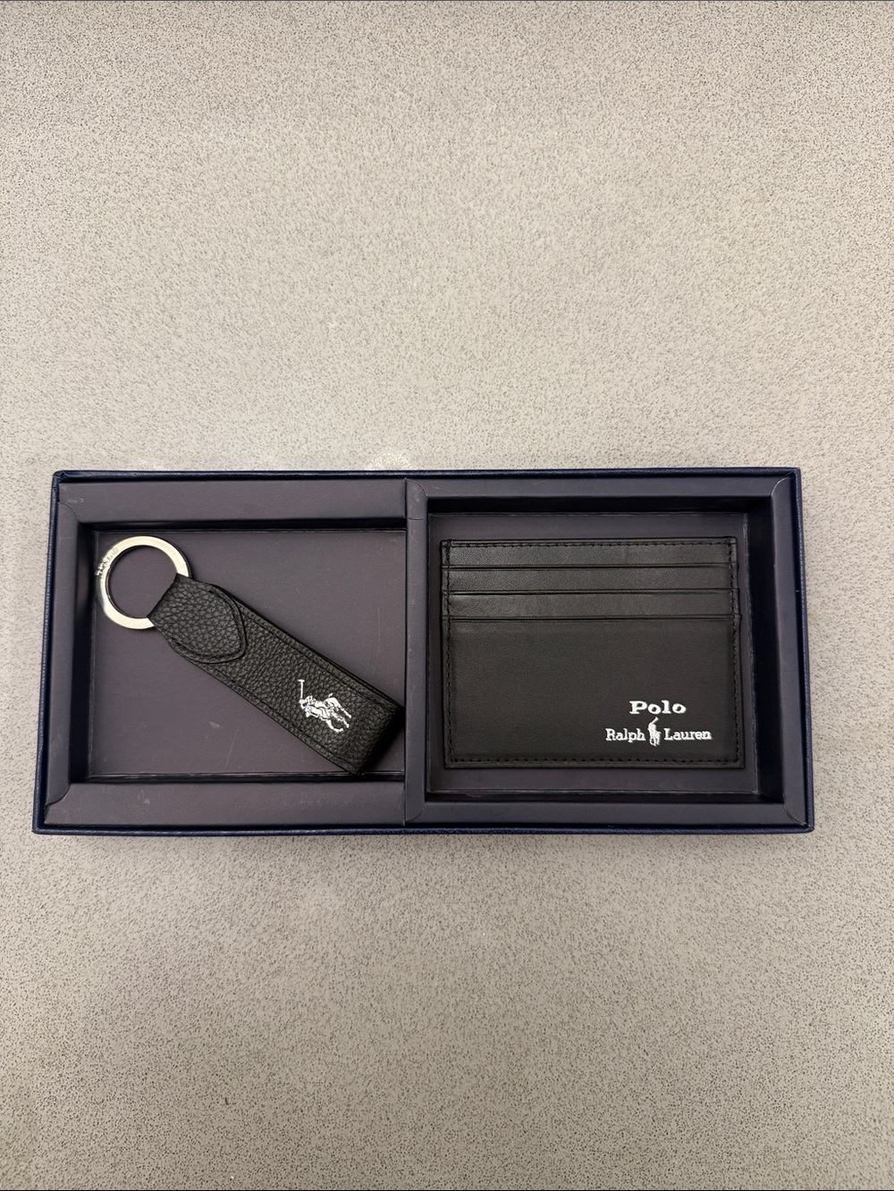 Polo by Ralph Lauren Black Leather Card Holder with Matching Key Fob